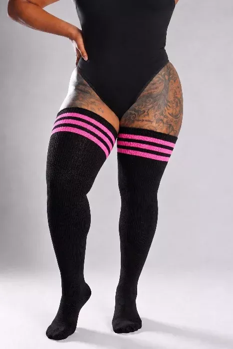 Electric Pink Streaks Thigh High Socks
