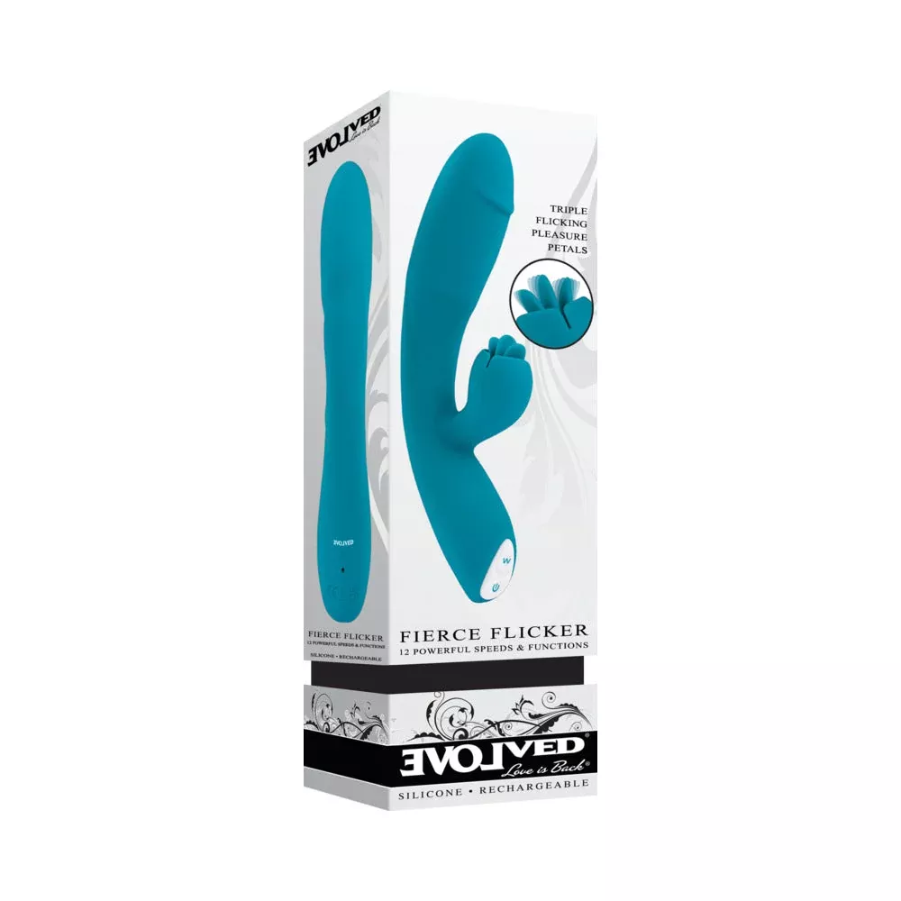 Evolved Fierce Flicker Rechargeable Dual Stim Vibe Silicone Teal