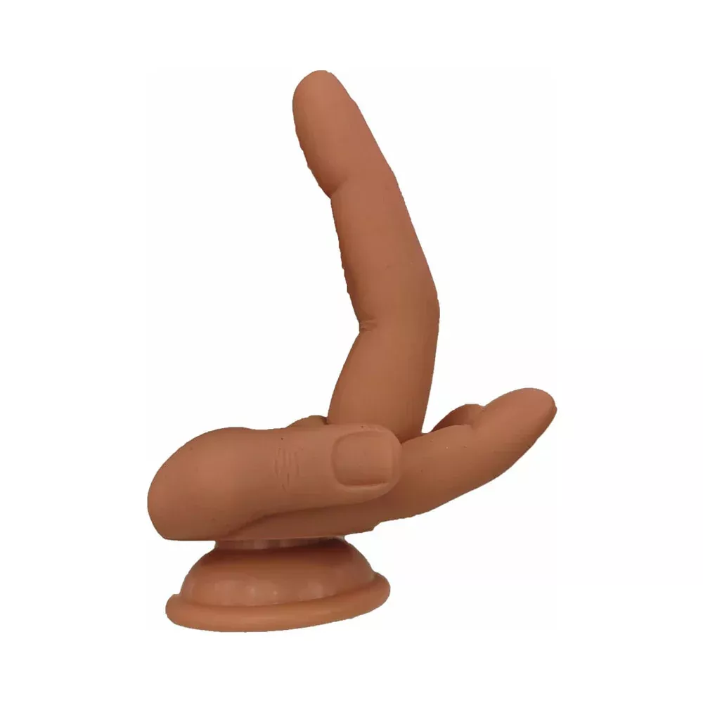 Finger Fest Silicone Dildo - 4.75" Double Up - Caramel