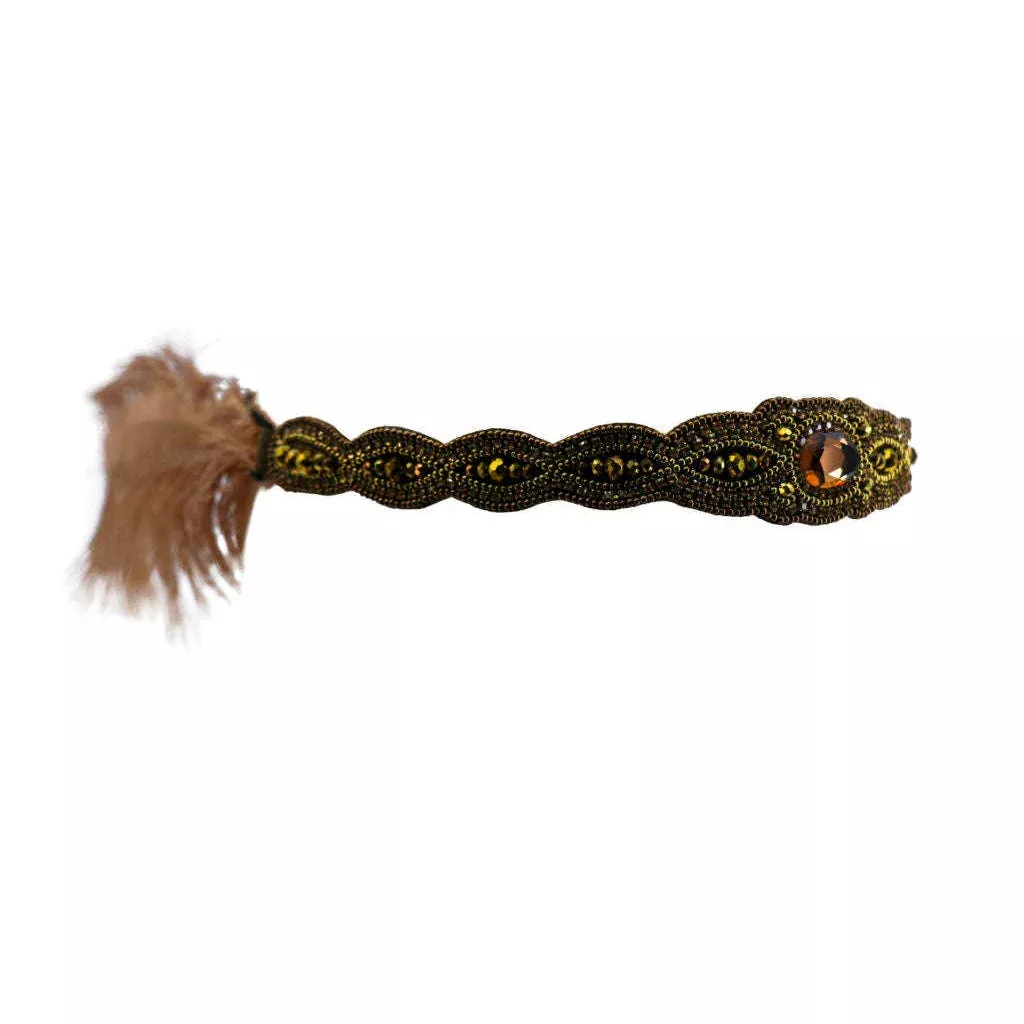 Flapper Beaded Headband w/ Feathers