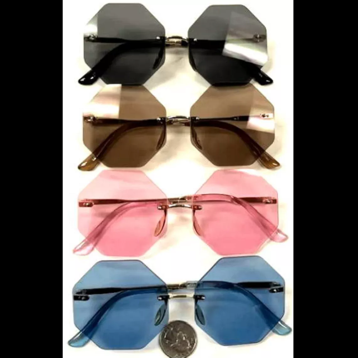 Frameless Hexagon Colored Lens Sunglasses