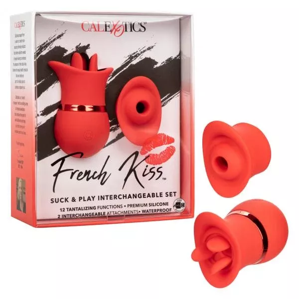 French Kiss Suck & Play Set - 2 Interchangeable Attachments, 12 Functions of Vibration & Suction, USB Rechargeable