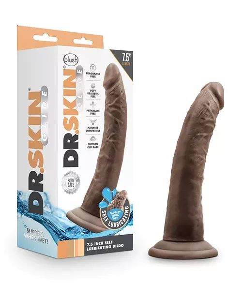 Glide 7.5" Self Lubricating Dildo - Chocolate