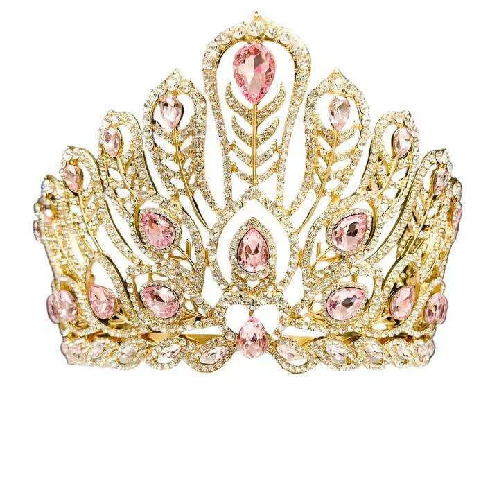 Gold Peacock Pink Crystal Crown