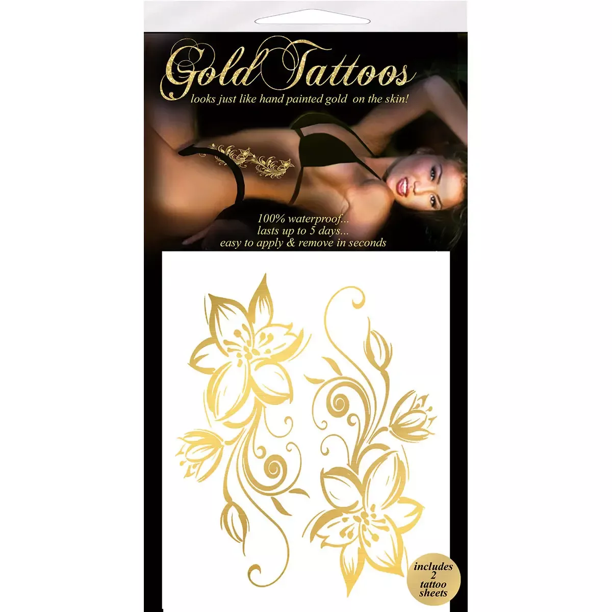 Gold Tattoos 2pk Flowers