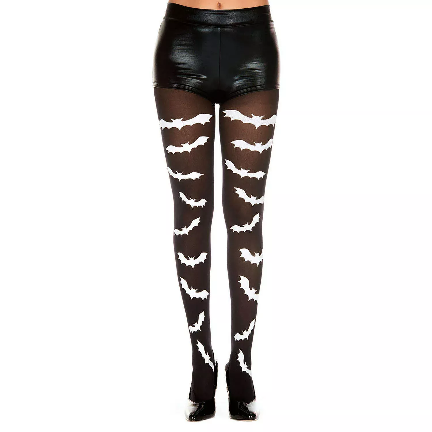 Gothic Black & White Bat Print Pantyhose