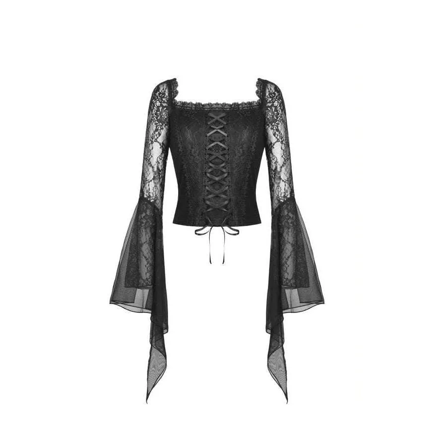 Gothic Lace Mesh Sleeves Corset Top