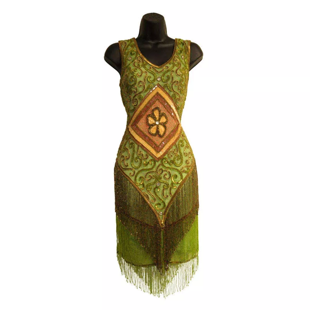Green Sequined Flower Flapper Dress