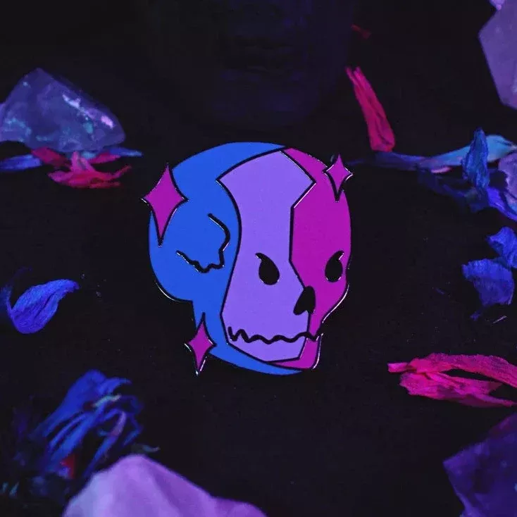 Grrrl Spells Pin Bisexual Skull