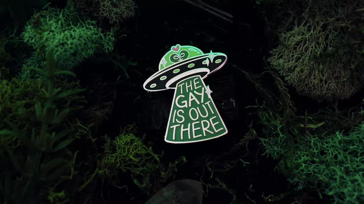 Grrrl Spells Pin "The Gay Is Out There"