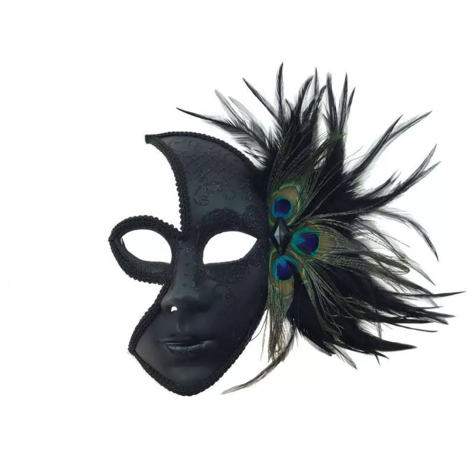Half Face Peacock Feathered Venetian Mask