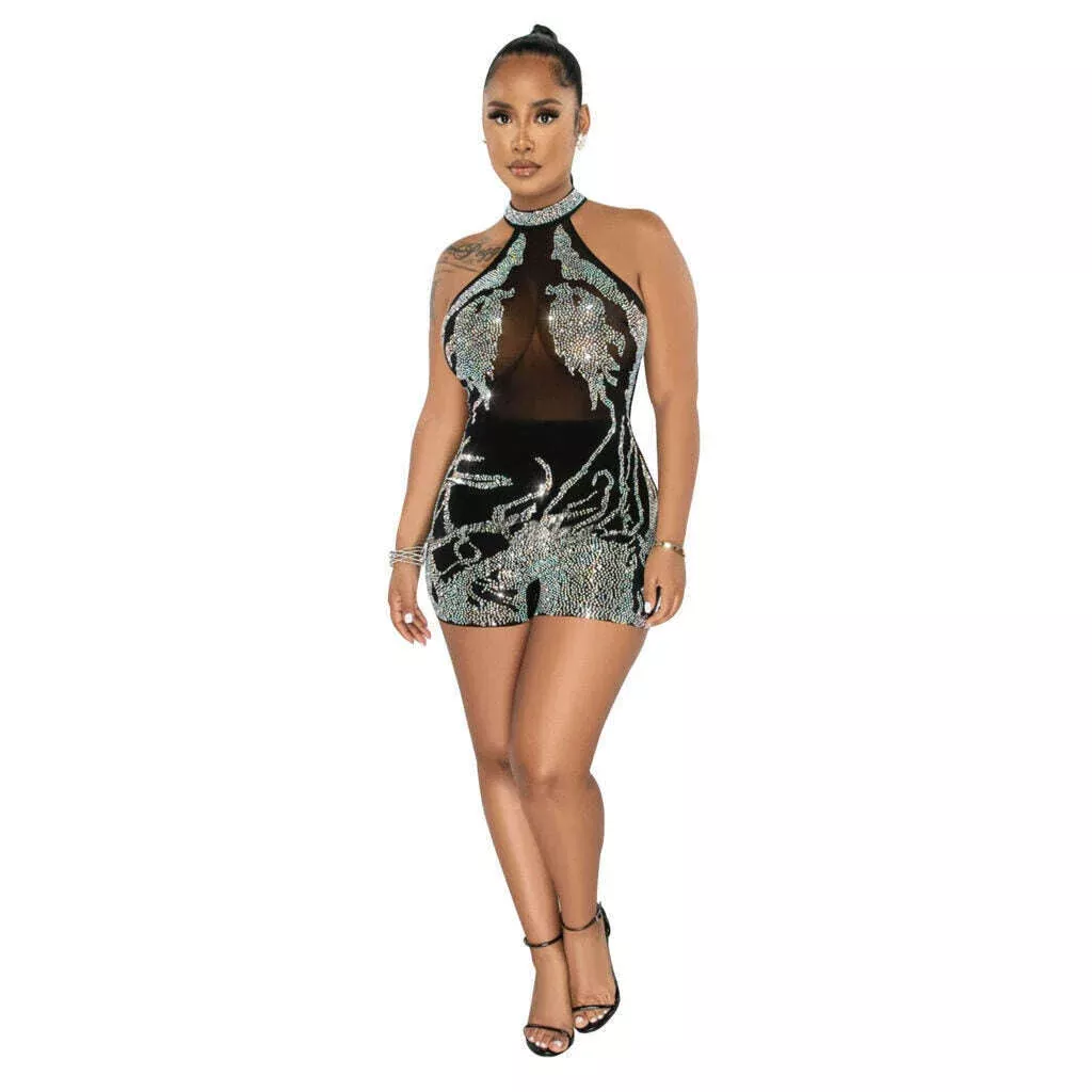 Halter Top Rhinestone Romper