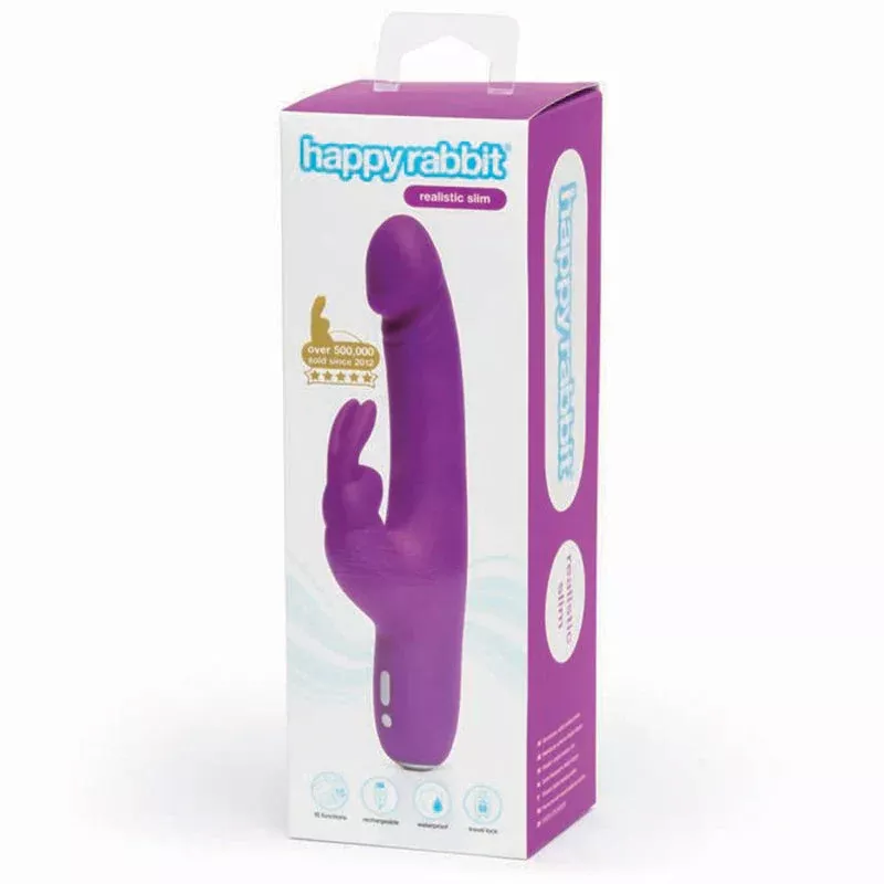 Happy Rabbit Realistic Slim Rechargeable Silicone Slimline Rabbit Vibrator