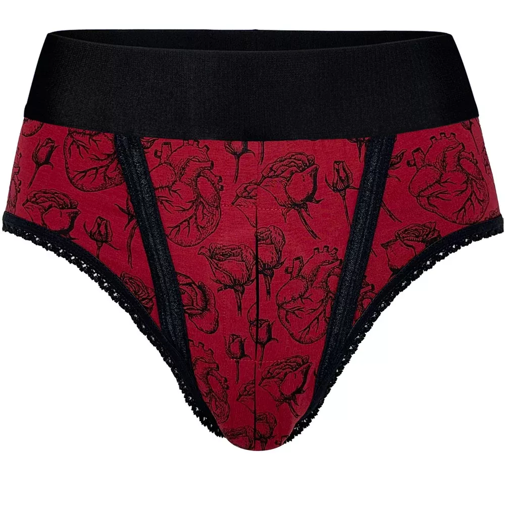 High Cut Panty Harness - Hearts & Roses Red