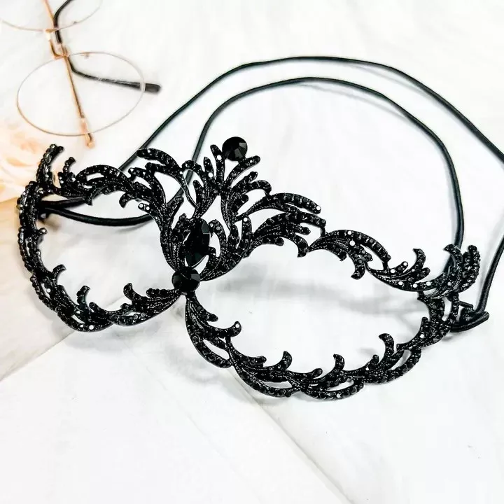 Intricate Black Crystal Masquerade Mask