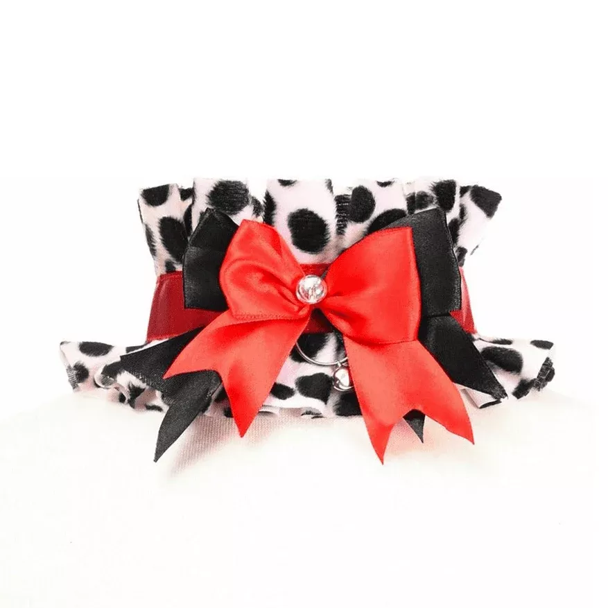 Kitten Collection Dalmatian Red Ribbon Bell Choker
