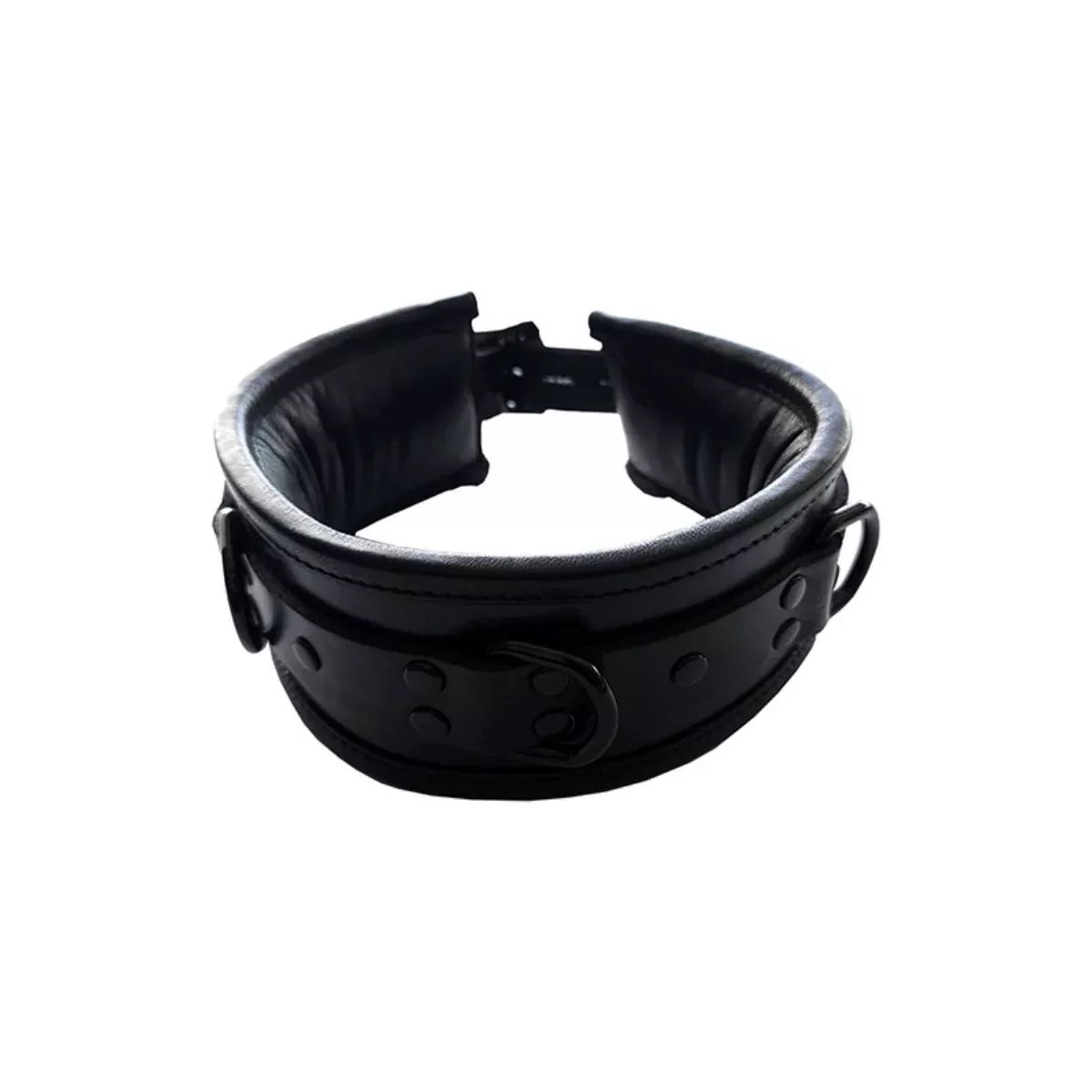 Leather Black 3 D-Ring Padded Collar
