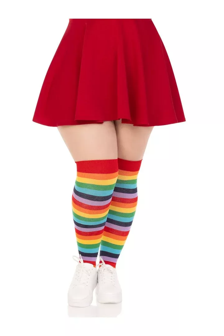 Leg Avenue Cherry Plus Rainbow Thigh High Socks Multicolor in 1X/2X