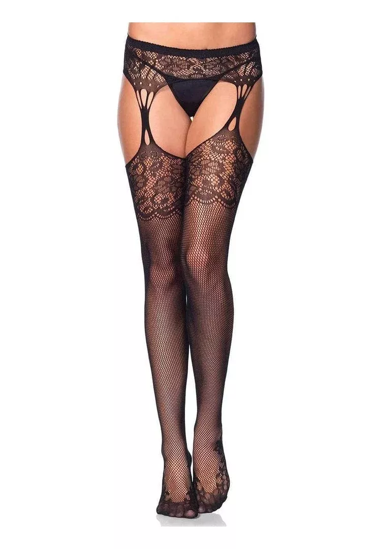 Leg Avenue Iris Fishnet with Garter Black in One Size