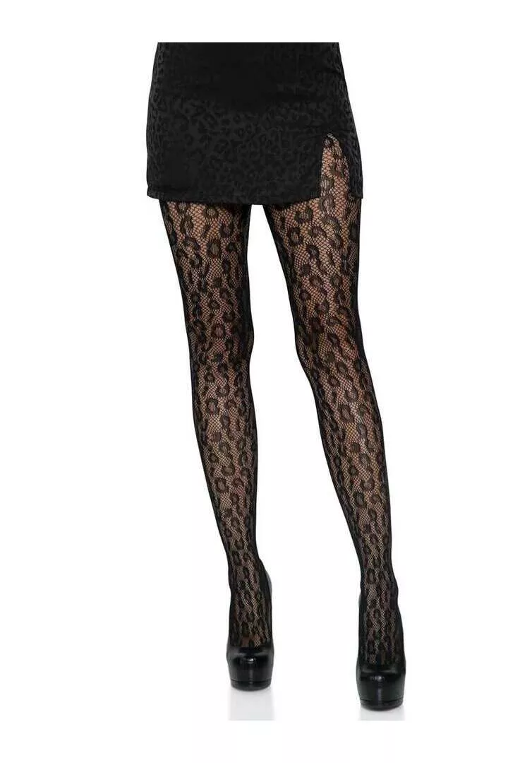 Leg Avenue Leopard Net Tights Black in One Size