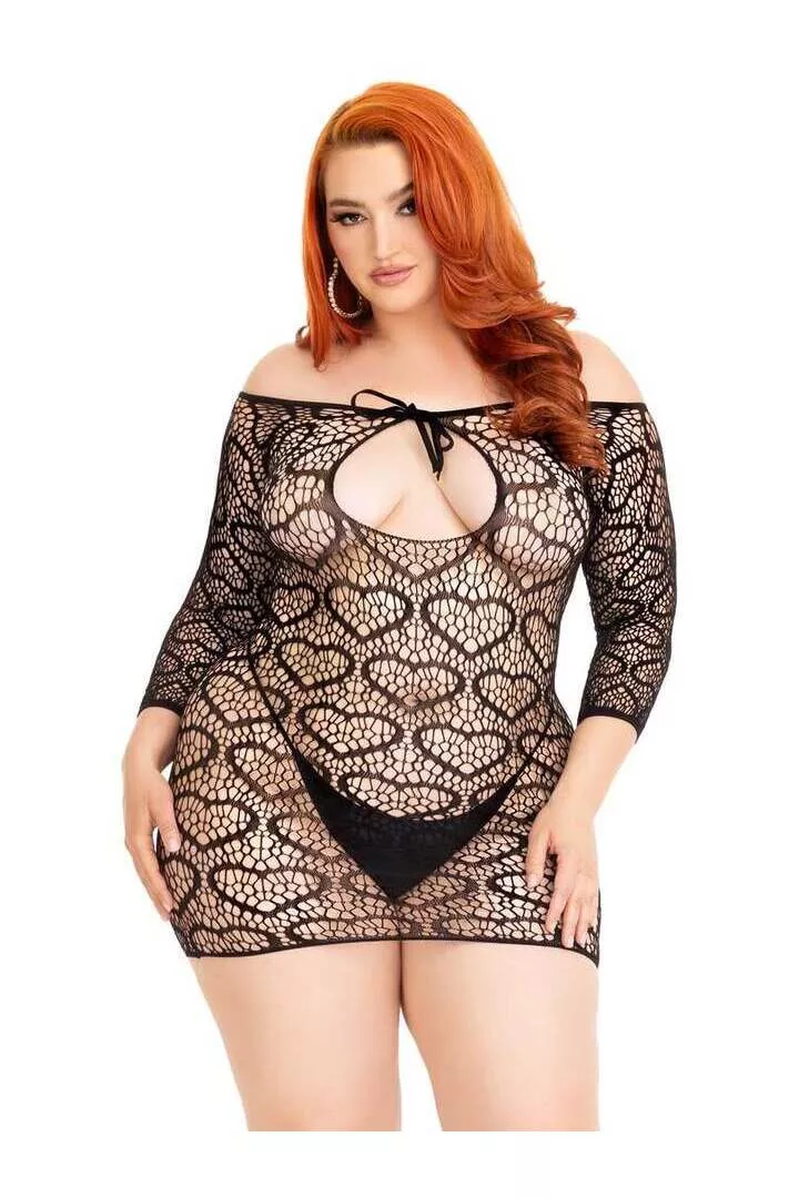 Leg Avenue Modern Love Plus Heart Net Dress in 1X/2X