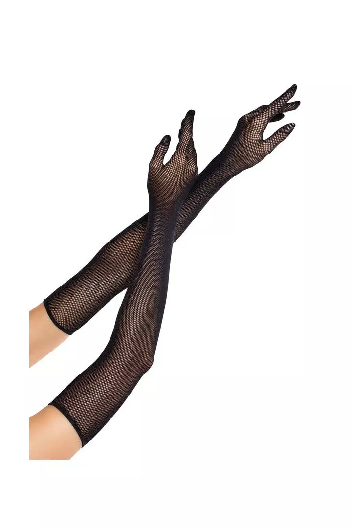Leg Avenue Opera Length Fishnet Gloves Black in One Size