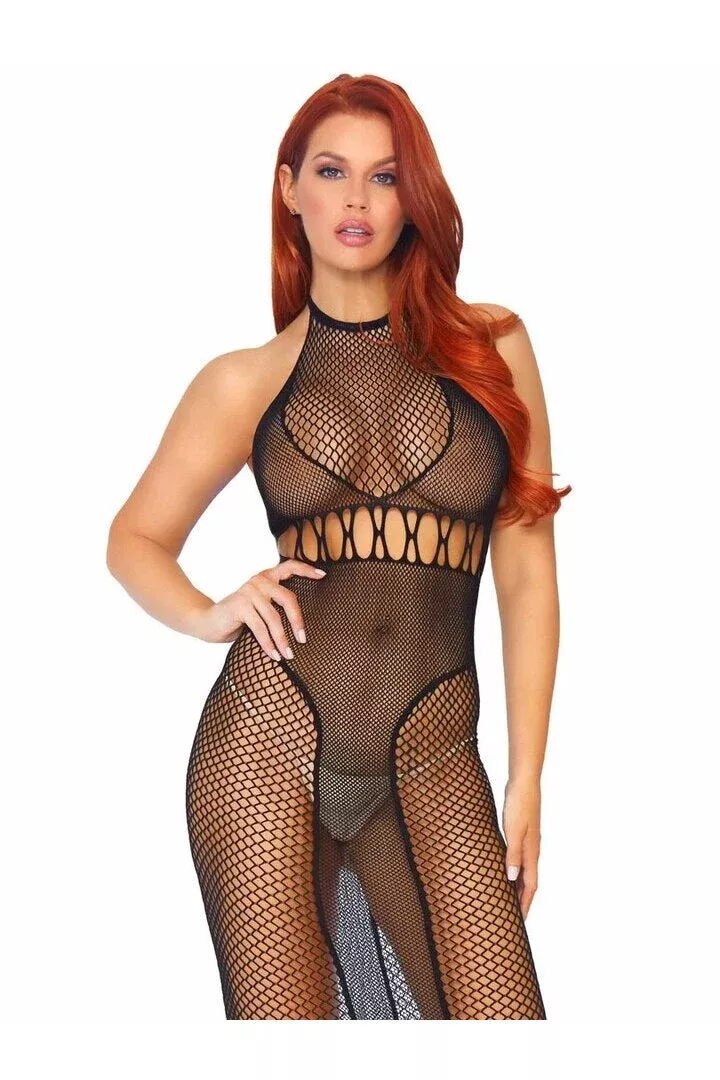 Leg Avenue Power Move Fishnet Bodycon Dress Black in One Size