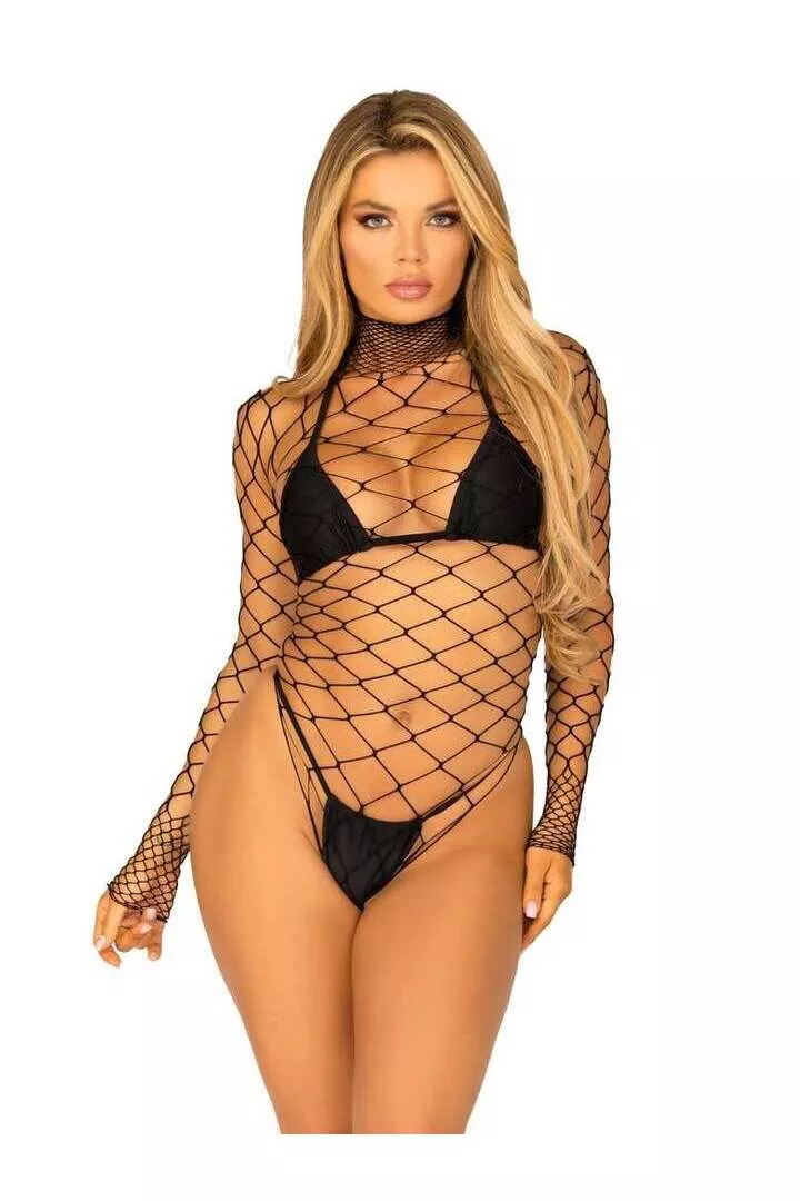 Leg Avenue Pretty Please Net Bodysuit in One Size