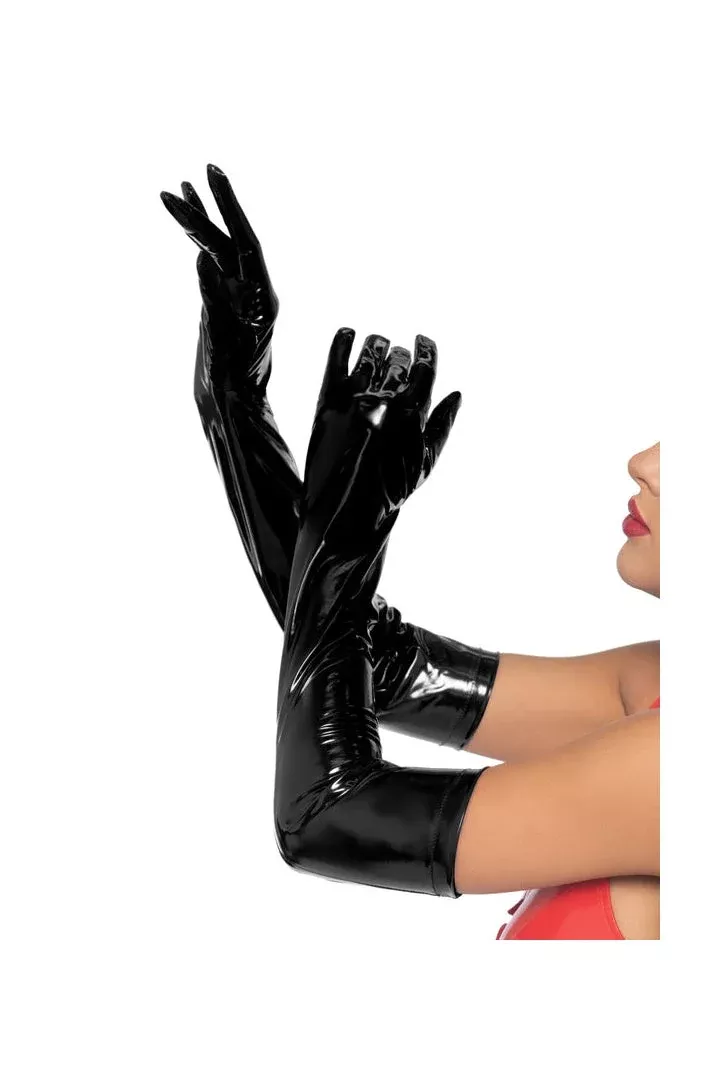Leg Avenue Stretchy Vinyl Opera Length Gloves Black