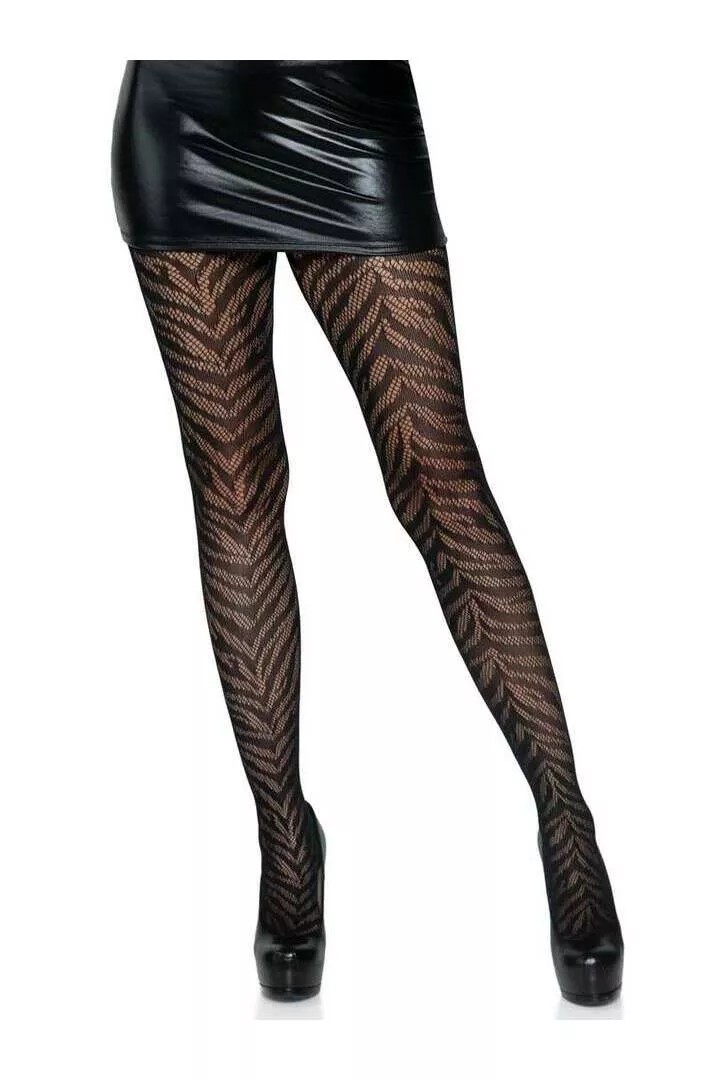 Leg Avenue Zebra Net Tights Black in One Size