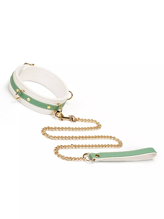 Liebe Seele White & Green Fairy Leather Collar with Leash