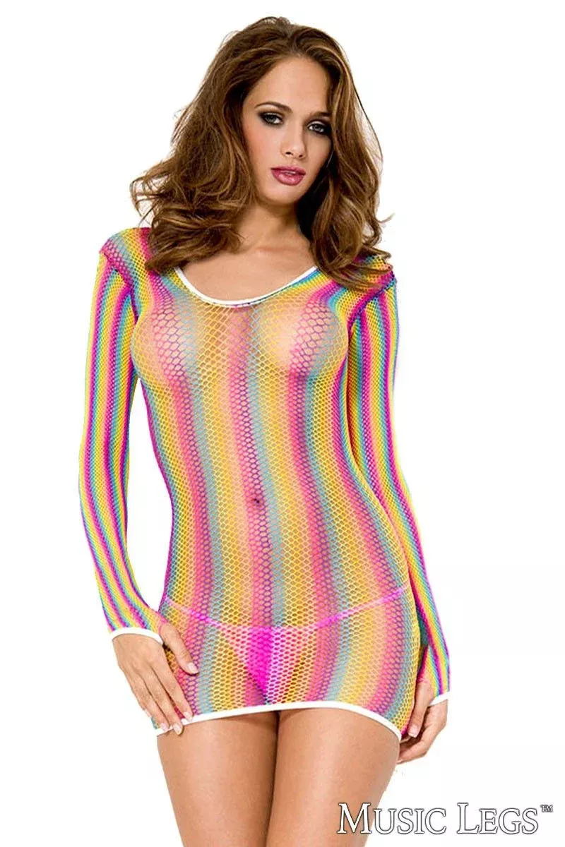 Long Sleeve Rainbow Mini Dress