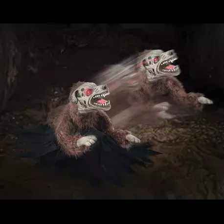 Lunging Mad Demon Dog with LED Eyes Animated Prop
