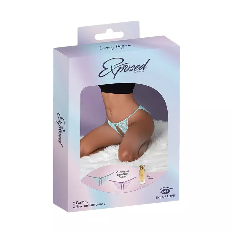 Magic Silk Pheromone Panties Crotchless & Open Back Panty 2-Pack Lilac/Aqua