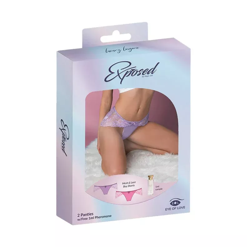 Magic Silk Pheromone Panties Mesh & Lace Boy Short 2-Pack Lilac/Rose