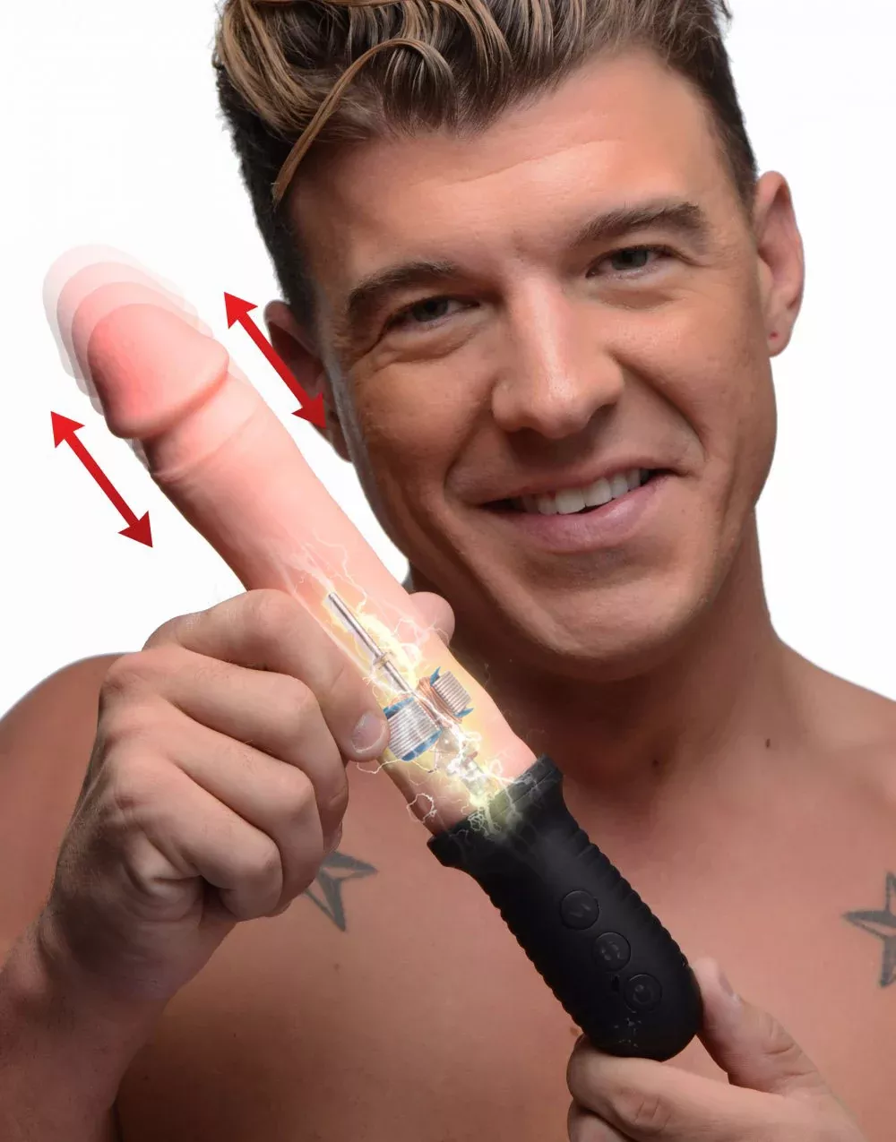 Master Series 8X Auto Pounder Vibrating & Thrusting Dildo with Handle Flesh