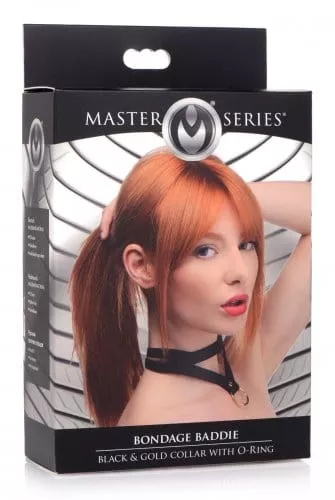 Master Series Bondage Baddie Black & Gold Collar W/ O-Ring