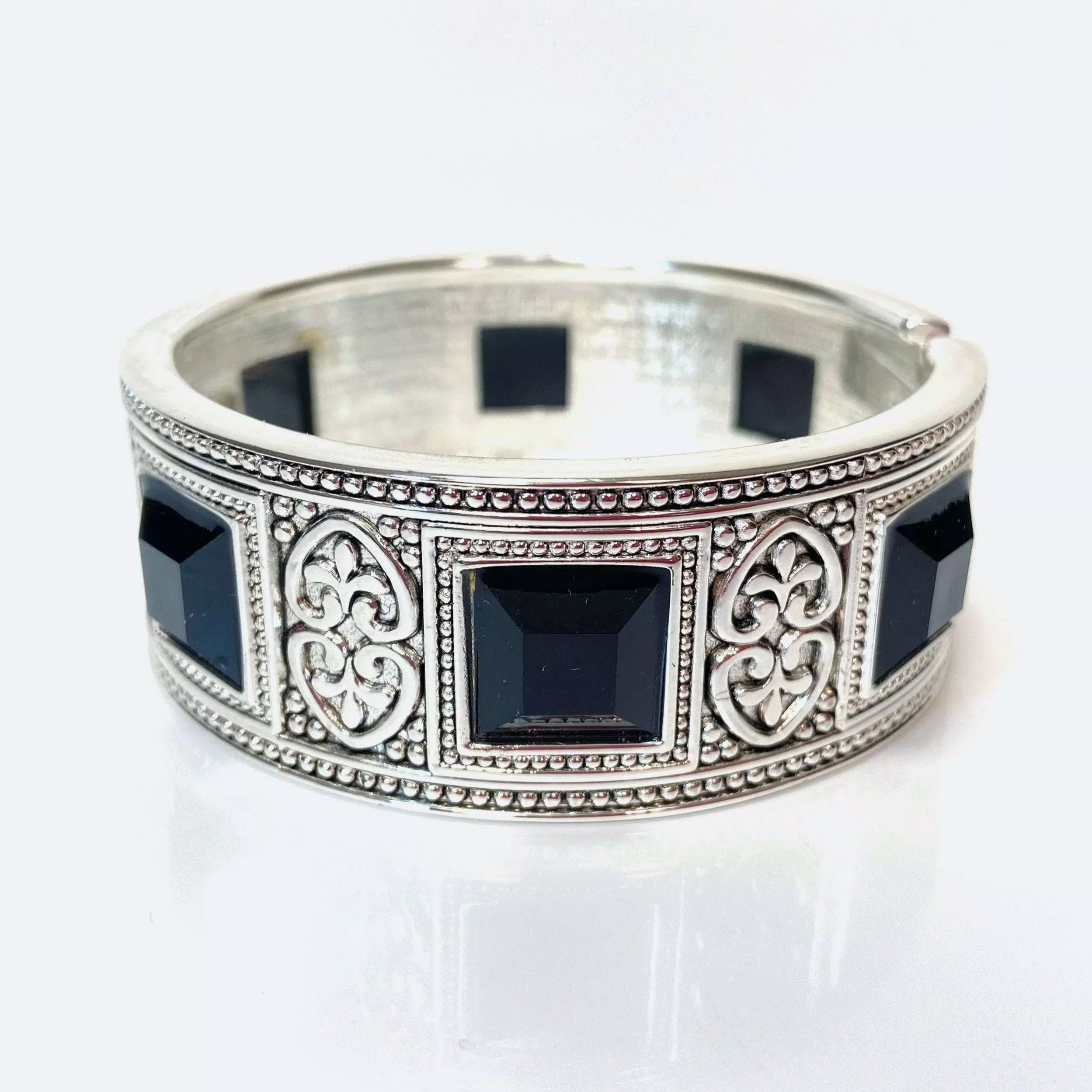 Medieval Black Stone Silver Bracelet