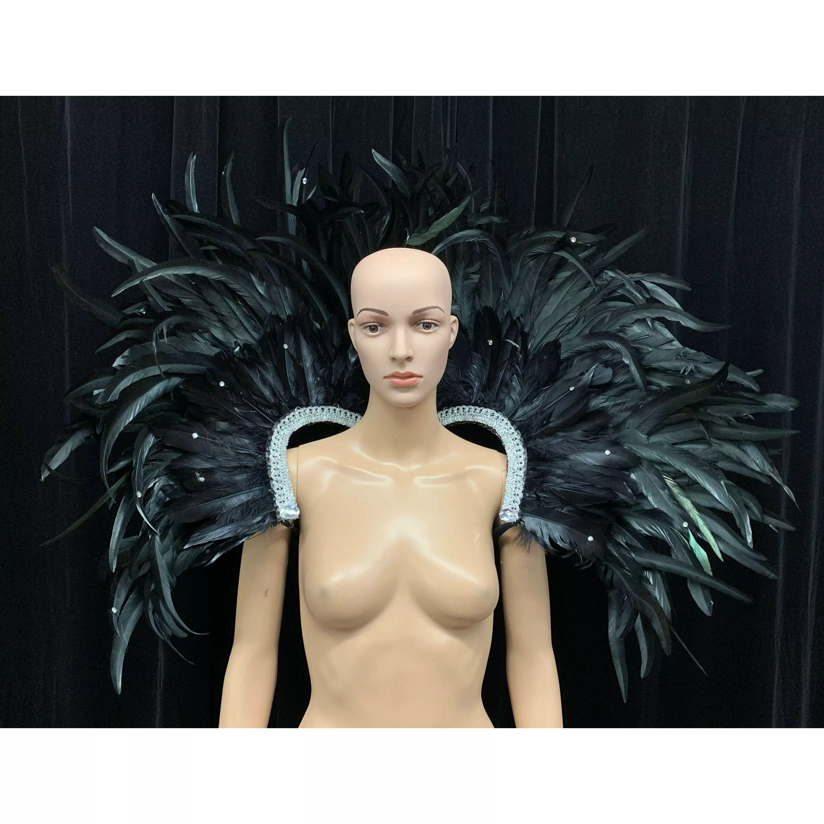 Mesmerizing Black/Green Carnival Feather Shoulder Piece