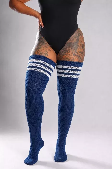 Midnight Marina Striped Thigh High Socks