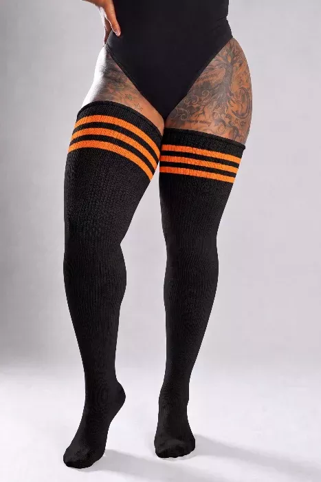 Midnight Pumpkin Striped Thigh High Socks
