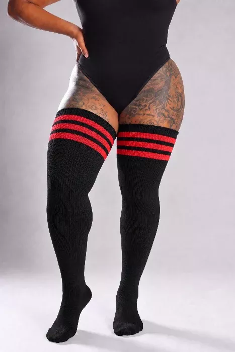 Midnight Rebel Striped Thigh High Socks
