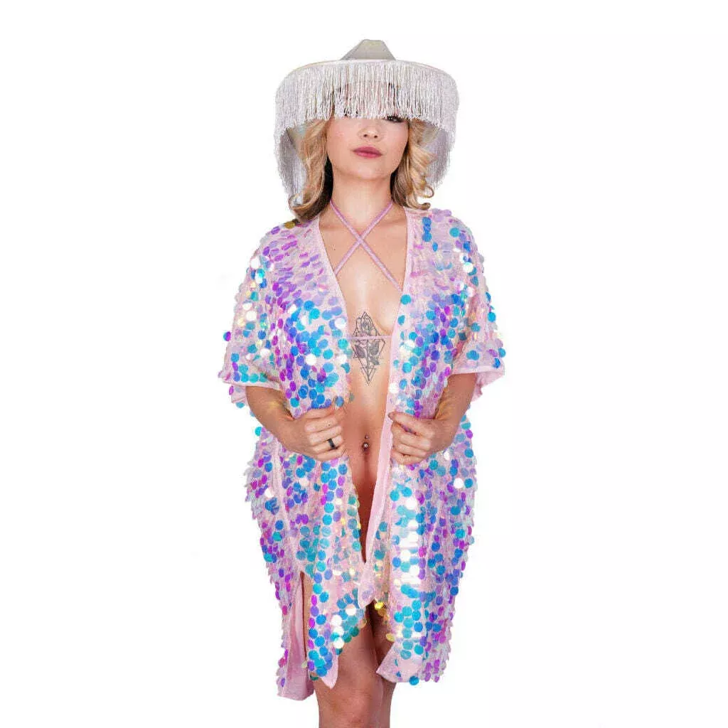 Multicolor Pink Long Sequin Duster
