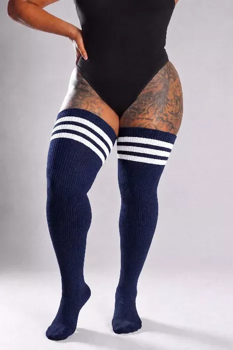 Navy Nautical Bliss Thigh High Socks