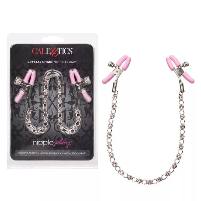 Nipple Play Crystal Chain Nipple Clamps - Pink