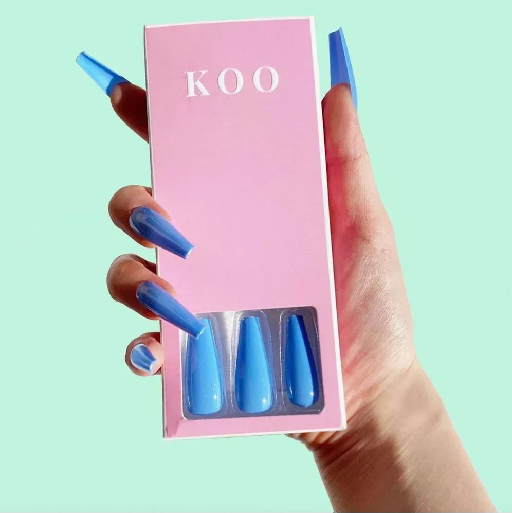 Ocean Blue Long Coffin Press On Nails