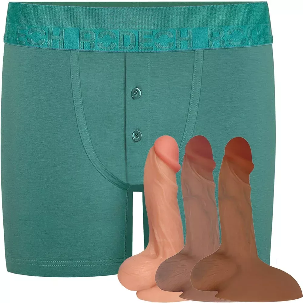 Pacific Teal Button Fly Boxer+ & 6.7" Realistic Flex Dildo - Package Deal