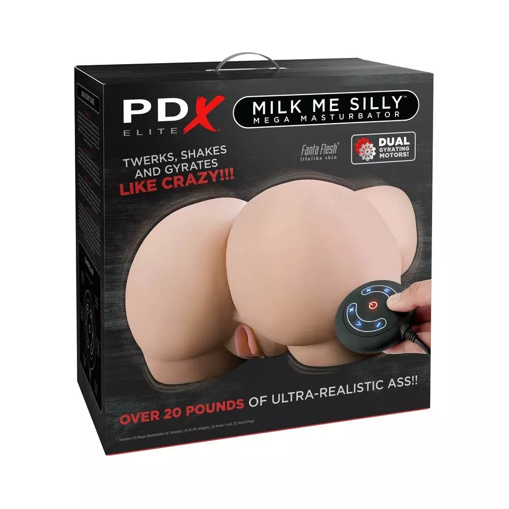 PDX Elite Milk Me Silly Remote-Controlled Vibrating Rotating Dual-Entry Mega Masturbator Brown
