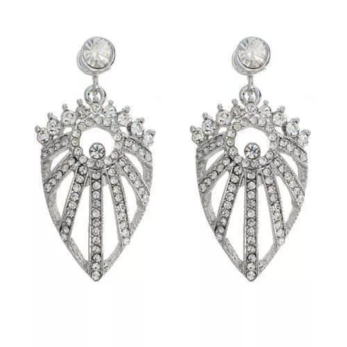 Pearl Shaped Rhinestone Earrings Silver