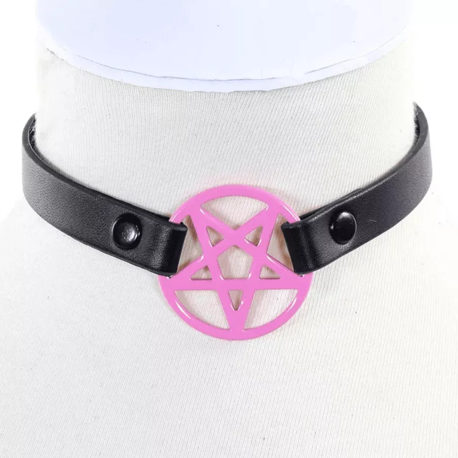 Pentagram Ring Leather Choker